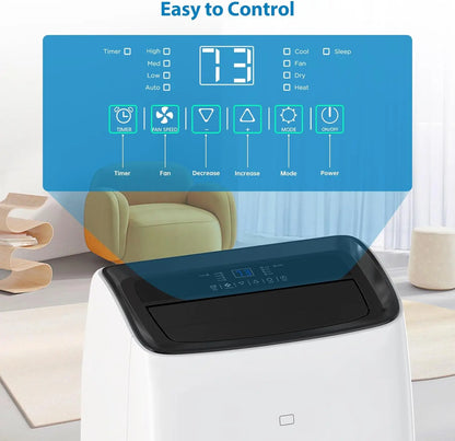 14000 BTU Portable Air Conditioner and Heater,Smart Inverter AC Units with Remote,Dehumidifier,Rooms Up to 750 Sq. Ft,42dB