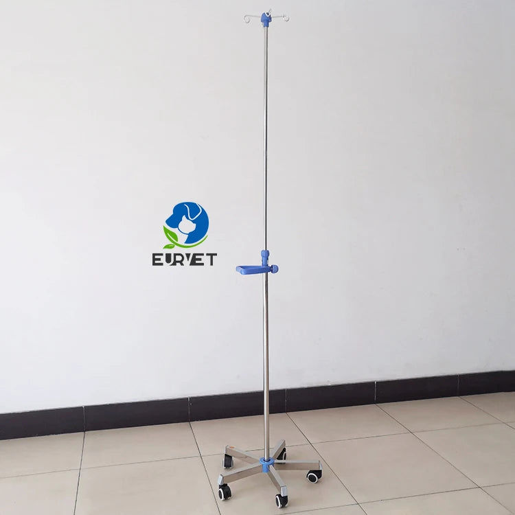EUR PET Portable Medical Stand Rack Height Adjustable Stainless Iv  Pole With Solid Metal Base