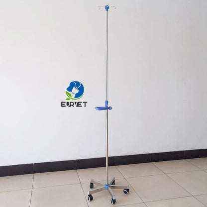 EUR PET Portable Medical Stand Rack Height Adjustable Stainless Iv  Pole With Solid Metal Base