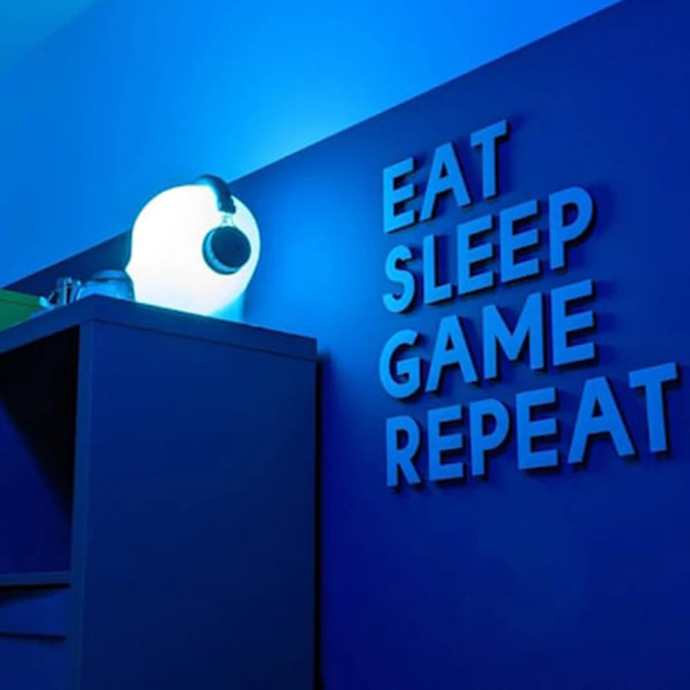Nordic Modern Large Eat Sleep Game Repeat Word Gamer Games Bedroom Boys Wall Art Home Gaming Room Decoration Acrylic 3D Letters