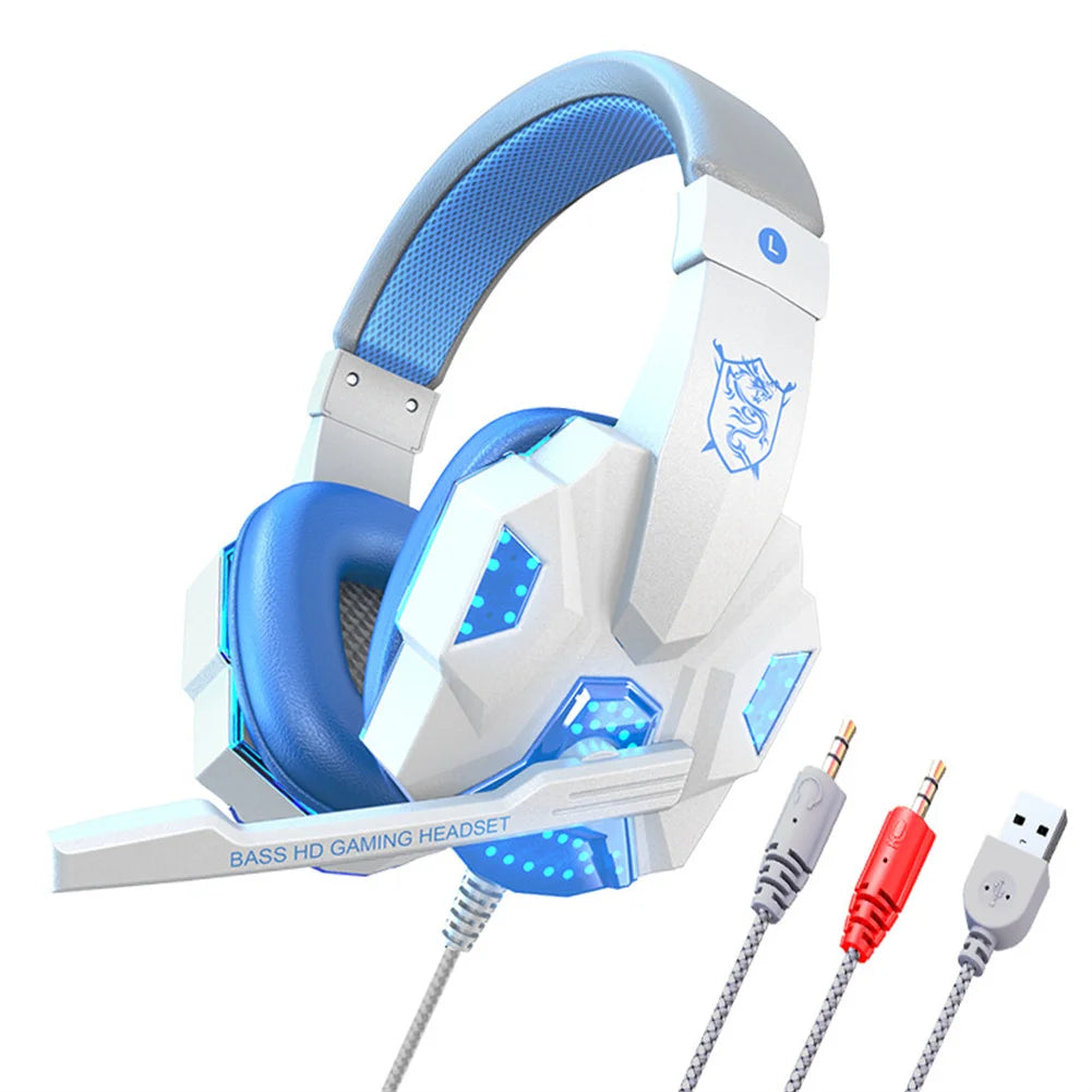 Headset Noise Canceling Stereo Headphones Over Ear Headphones With Cool LED Lighting For Cell Phone Gaming Computer Laptop