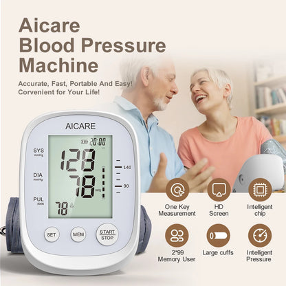AICARE Blood Pressure Monitor Upper Arm Automatic Tonometer Digital Blood Pressure Meter BP Medical Sphygmomanometer Pulse