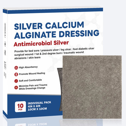 4''x4'' 10pcs Ag Silver Calcium Alginate Wound Dressing Pads Soft Silver Highly Absorbent Dressings for Wound Care