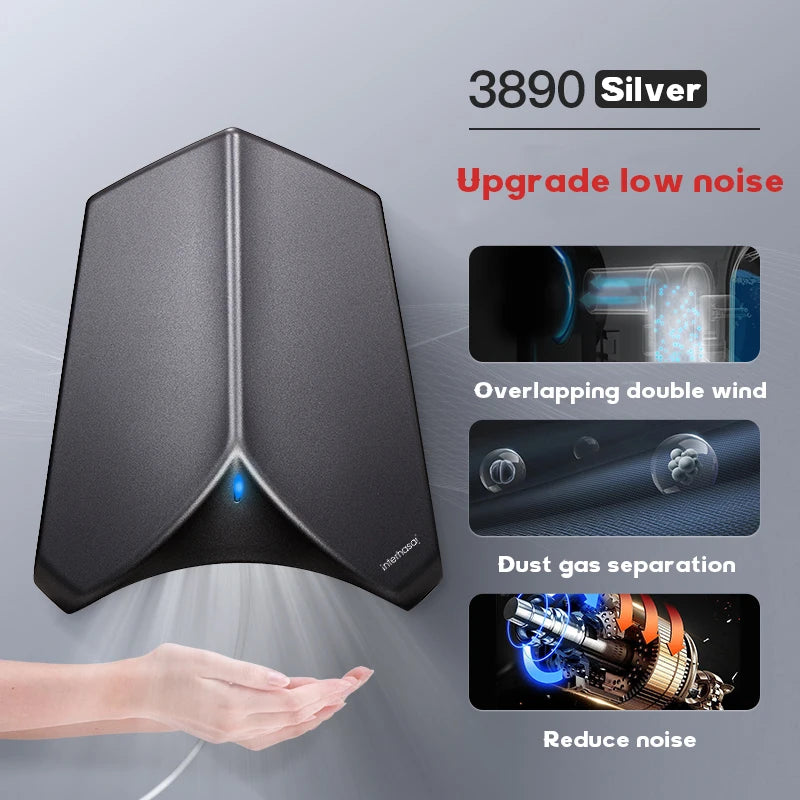 interhasa! Automatic Jet Hand Dryer Induction Hot and Cold Infrared Sensor HEPA Filter High Power Hand Dryer Bathroom Hotel