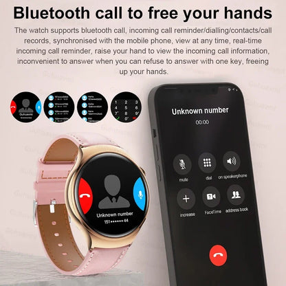 2024 New For Huawei Watch 4 Mini NFC Smart Watch Women AMOLED HD Screen IP68Waterproof Heart Rate Blood Sugar BT Call Smartwatch