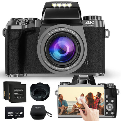64MP Digital Photo Camera SLR DSLR For Photography Auto Focus 4K 60FPS Vlog Camcorder 4" Touch Screen Youtube Livestream Webcam