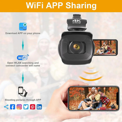 4K Video Camera 64MP Camcorder For Youtube Live Stream Rotate 4.0" Touch Screen Digital Vlog Recorder 18X WIFI Auto Focus Webcam