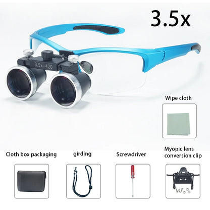 Dental Loupes 3.5x2.5x 320-420mm Goggles Lab Medical Magnifier Dentists Surgical Optical Lens Magnifying Glass Blue