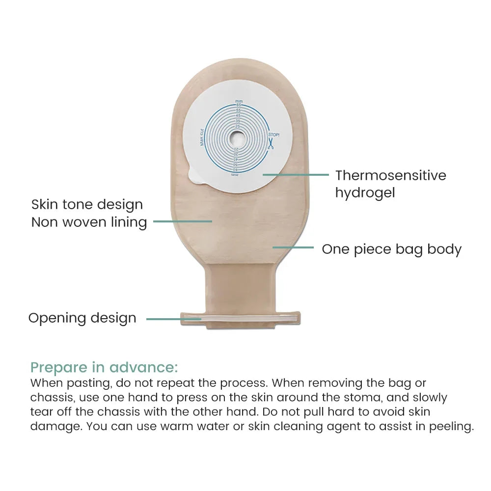 10-50pcs Drain valve One-piece System Colostomy Bags for Adults Disposable Colostomy Pouch Opening 20-65mm With Clip Closure