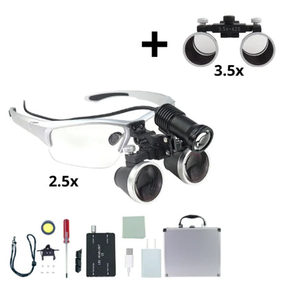 Dental Loupes 2.5/3.5x Black  Magnifier Lab Medical  Magnification Binocular Magnifier Headlight Headlamp 5W Seperately