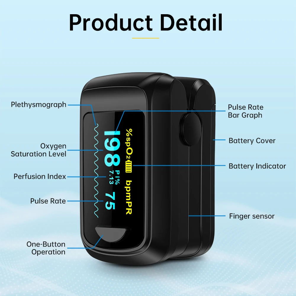 HealthTree Finger Pulse Oximeter OLED Display Blood Oxygen Saturation Oximetry SpO2 Heart Rate Detector Oximetro Health Care