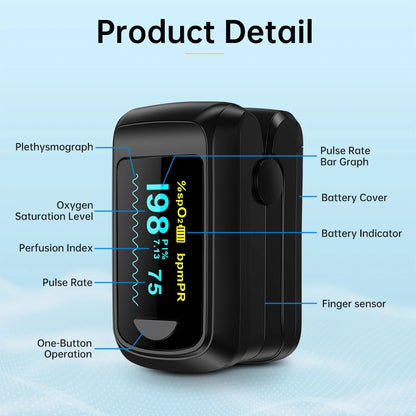 HealthTree Finger Pulse Oximeter OLED Display Blood Oxygen Saturation Oximetry SpO2 Heart Rate Detector Oximetro Health Care