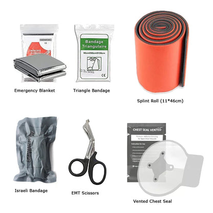 Outdoor Emergency First Aid Kit Camping Travel First Aid Survival Supplies Israel Bandage Roll Splint Medical Scissors Blankets