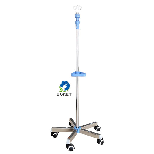 EUR PET Portable Medical Stand Rack Height Adjustable Stainless Iv  Pole With Solid Metal Base