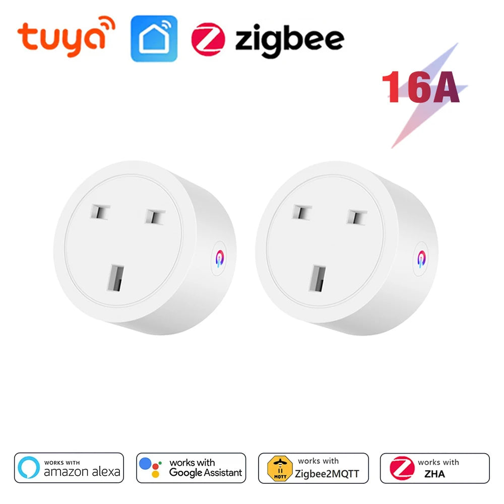 Tuya Zigbee Smart Socket 16A UK Plug with Power Monitor Smart Outlet Works with Zigbee Hub gateway Supports Google Home Alexa
