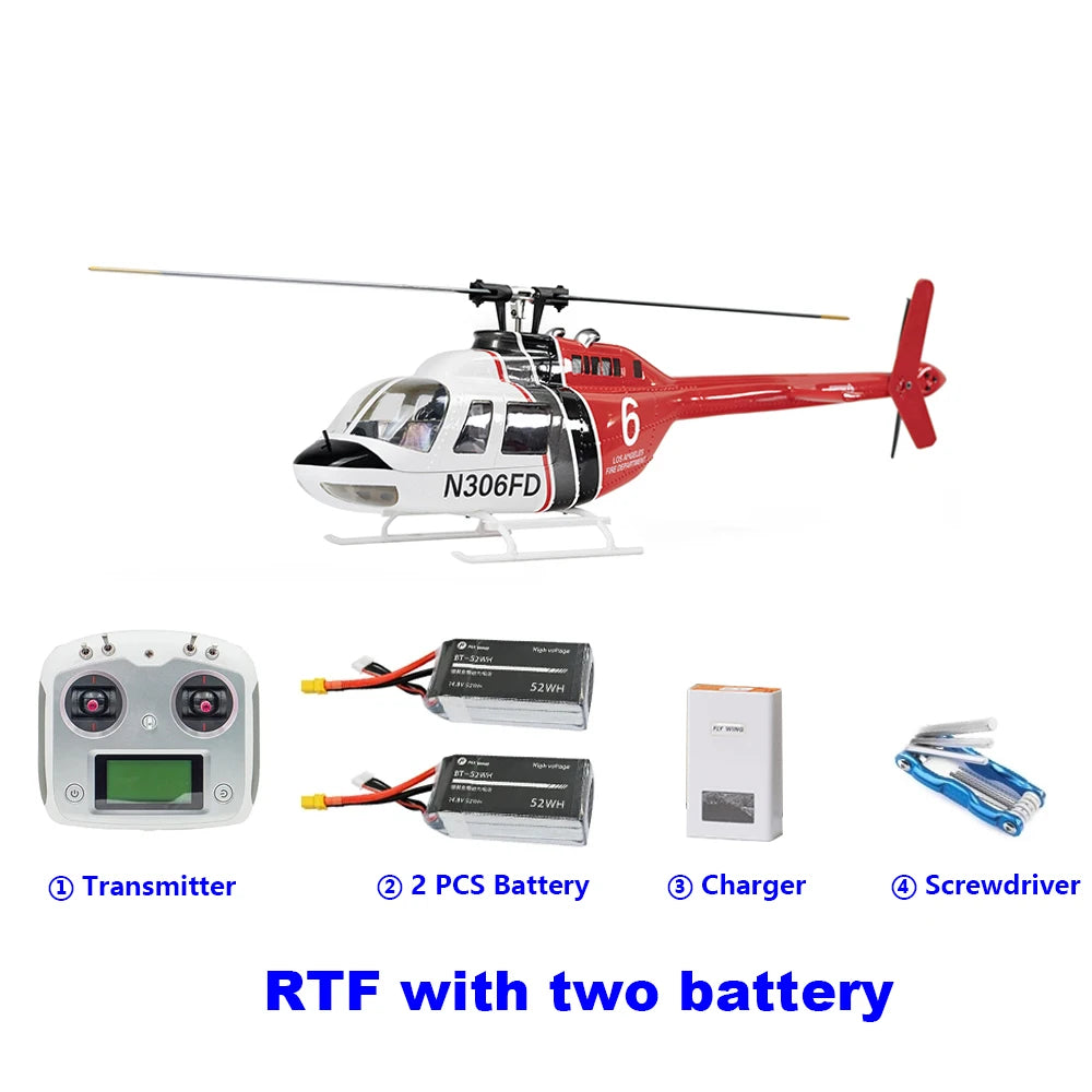 Flywing Bell 206 RC Helicopter V3 6CH GPS Altitude Hold Two Rotor 1:16 RC Scale Helicopter PNP RTF With H1 Flight Control System