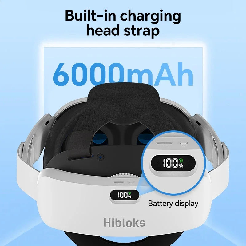 Hibloks 6000mAh Battery Head Strap For Meta Quest 3 Adjustable Built-in Charging Headset Headstrap For Qculus Quest 3 Accessorie