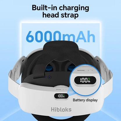 Hibloks 6000mAh Battery Head Strap For Meta Quest 3 Adjustable Built-in Charging Headset Headstrap For Qculus Quest 3 Accessorie