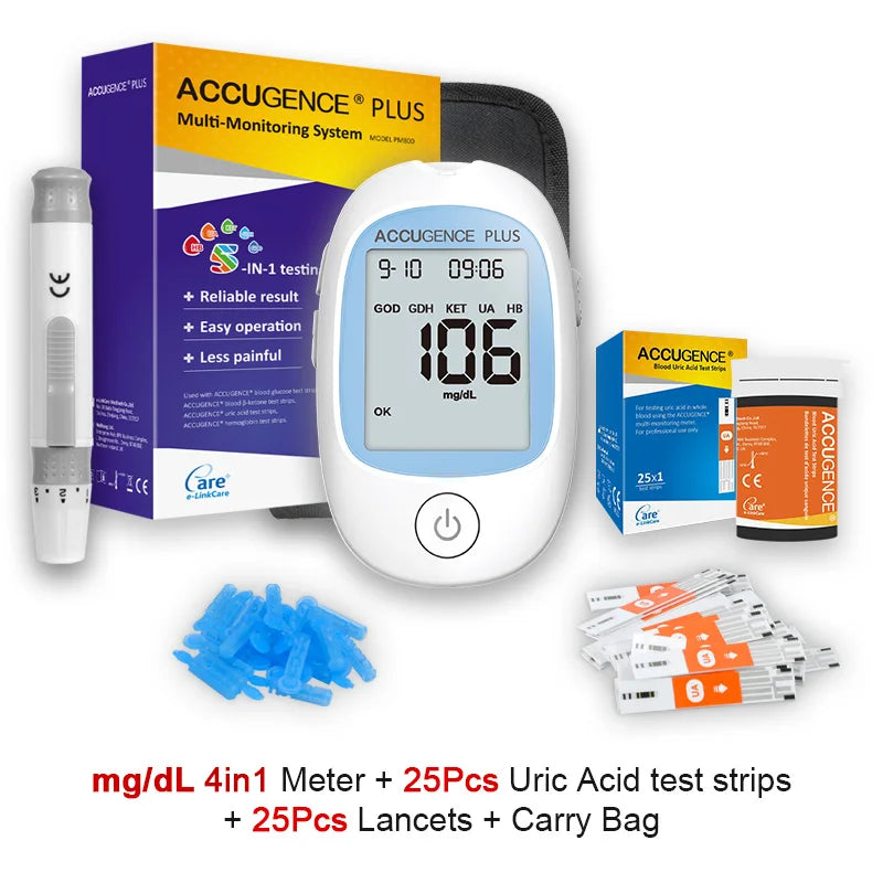 4 in 1 Multifunction Monitor Hemoglobin Blood Ketone Glucose Uric Acid Meter Test Strip HB Anemia Test Blood Sugar Diabetes Gout
