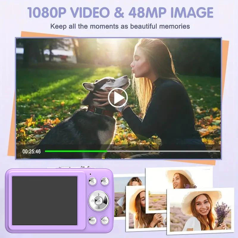 W&O Q3 48MP 1080P Mini Kids Digital Photo Camera 16X Zoom Point and Shoot Vlogging Cameras Vintage Portable Video Photocamera