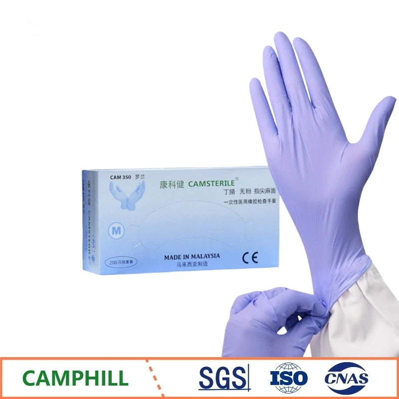 Wholesale 9-inch 200 pieces/pack purple thickening durable nitrile examination gloves fingertip pitted surface disposable gloves