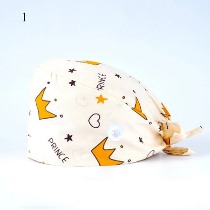 Floral Soft Hat Printing Nurse Sweat-absorbent Head Wrap Towel Surgical Anti-Dirty Pure Cotton Cap With Button Scrub Cap
