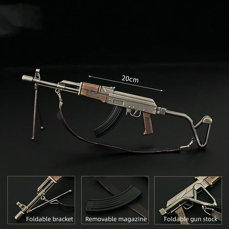 20cm PUBG Weapon Model Metal AK47 Gun Toy RPK Light Machine Gun Keychain Miniatures AKM Alloy Arms Military Equipment Gift