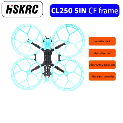 HSKRC CL250 5inch Carbon Fiber Frame Kits with 4PCS Ducts TPU 3D Print Parts for RC FPV Racing Freestyle Drone Support 2205/2207