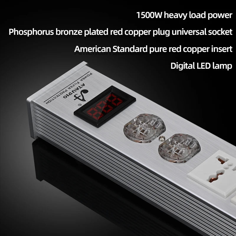 ATAUDIO Hifi Power Filter Power Power Conditioner Purifier Surge Protection with US Plug and Universal Socket