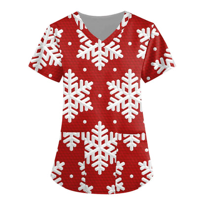 Women's medical gown Halloween pumpkin Christmas reindeer V-neck clinical gown short sleeved patch top women's surgical nurse