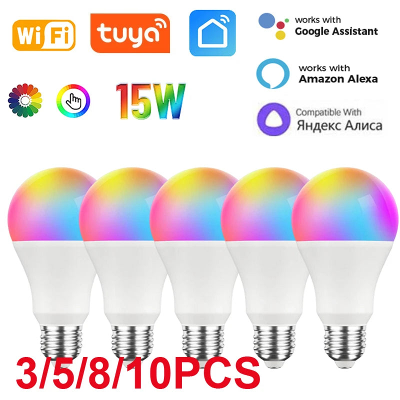 Tuya Smart WiFi Led Bulb 15W RGBCW LED Light Dimmable Lightbulbs Works With Alexa Google Home Alice Voice Control LED Lamp