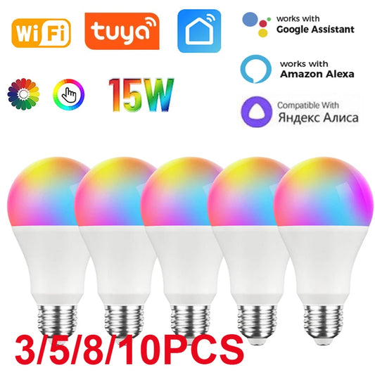 Tuya Smart WiFi Led Bulb 15W RGBCW LED Light Dimmable Lightbulbs Works With Alexa Google Home Alice Voice Control LED Lamp