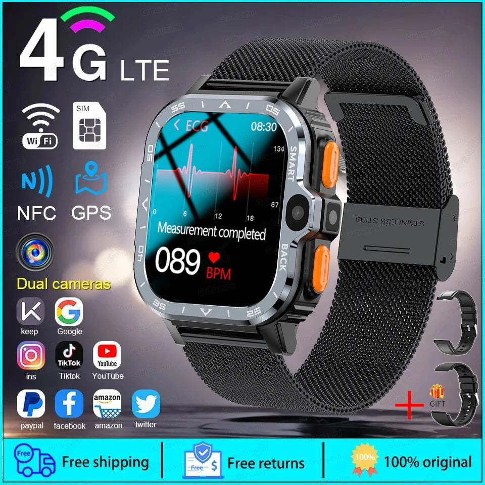 2024 New SIM Smart Watch 4G Network GPS Navigation Wifi NFC Dual Camera 64G ROM Storage Video Music Smartwatches For Android iOS