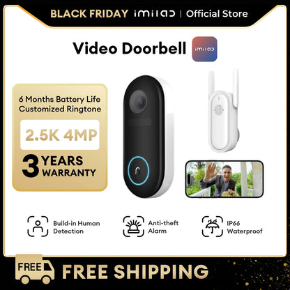IMILAB Smart Video Doorbell 5200mAh Security Camera Accurate Human Detection Local Storag Instant Alert 2.5k