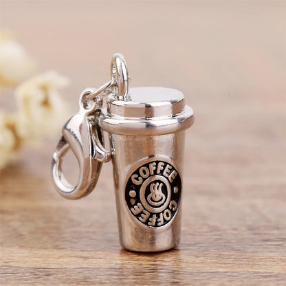 3D Coffee Cup Pendants Keyring For Women Men Antique Silver Color Charm DIY Jewelry Findings Keychain Accessories Souvenirs Gift