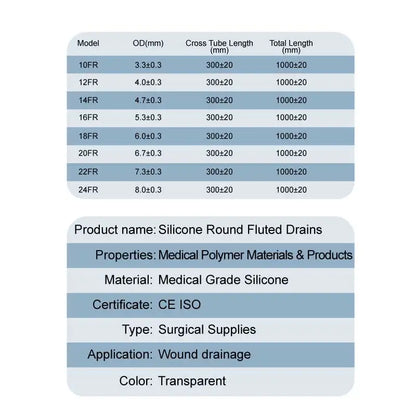 1PC Medical Silicone Round Fluted Drain Tube For Wound Drainage Surgical Supplies Cross Drainage Tube with Or without Needle