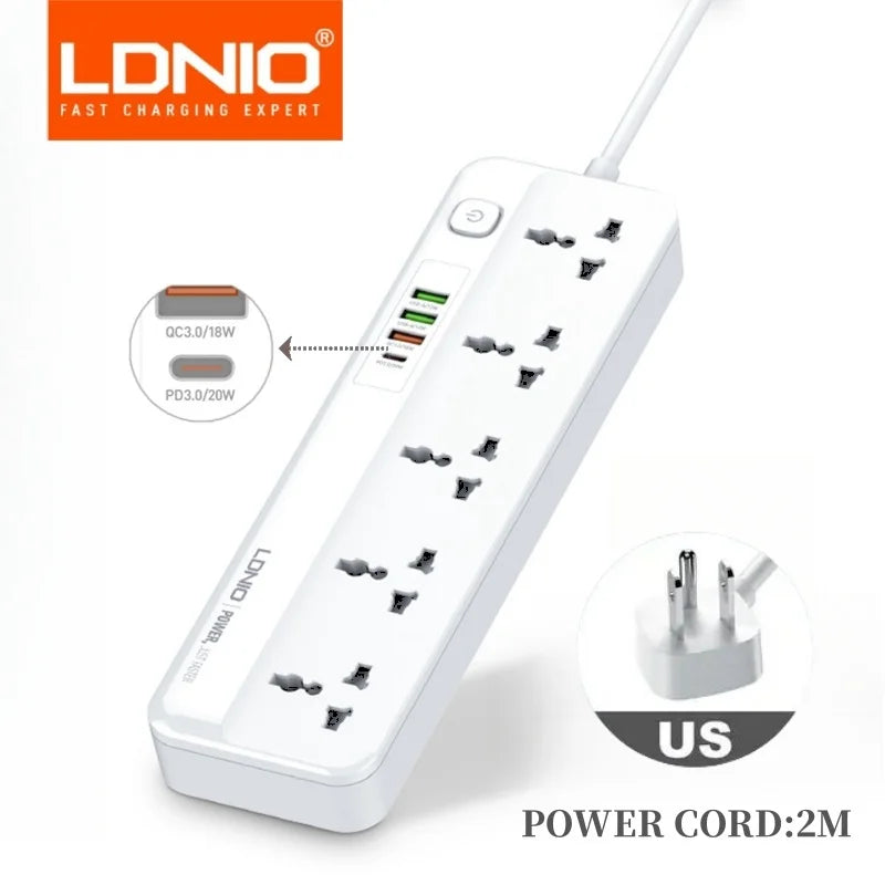 LDNIO Power Strip With 4 USB Extension Socket Plug 5 AC Outlet USB Fast Charging Charger For Phone Charge Home Network Filter 2M