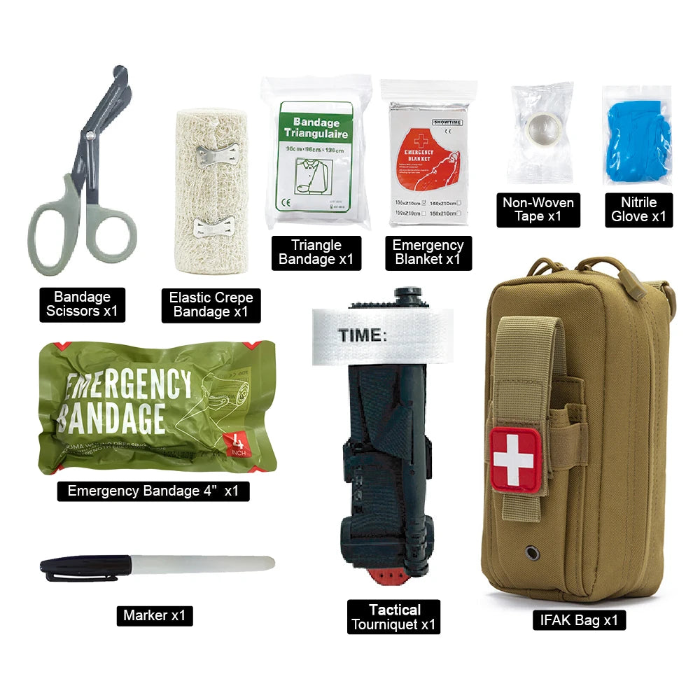 10pcs IFAK Tactical Molle Pouch Survival First Aid Kit for Emergency Rescue Outdoor Camping Hiking Sports Portable