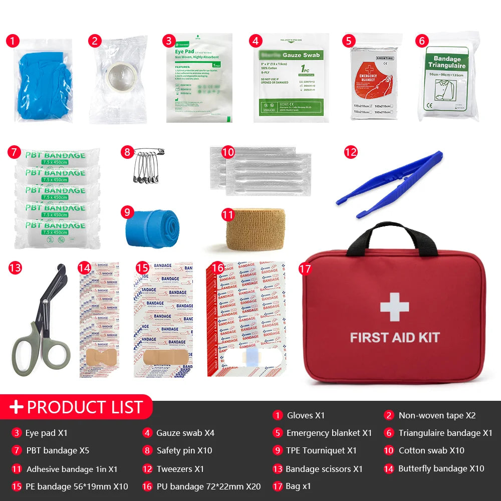 All Purpose First Aid Kit Emergency Medical Portable Bag for Outdoor Camping Hiking Home Emergency Rescue Equipment Supplies