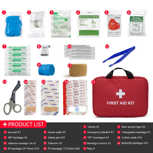 All Purpose First Aid Kit Emergency Medical Portable Bag for Outdoor Camping Hiking Home Emergency Rescue Equipment Supplies