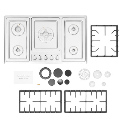 Built-in Gas Cooktop with 5 Burners Electronic Pulse Ignition Built-in Stainless Steel Gas Hob for Kitchen