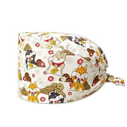 Cartoon Printed Women's Surgical Cap, 100% Pure Cotton Dental Cap, Beauty Salon Breathing and Cleaning Cap, Laboratory Work Cap