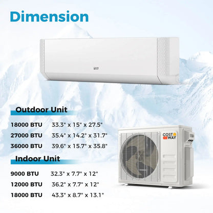 36K BTU 4 Zone 9K 12K BTU 21.5 SEER2 Mini Split Air Conditioner Work with Alexa
