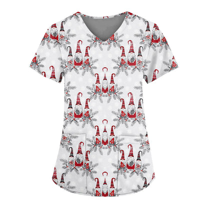 Women's medical gown Halloween pumpkin Christmas reindeer V-neck clinical gown short sleeved patch top women's surgical nurse