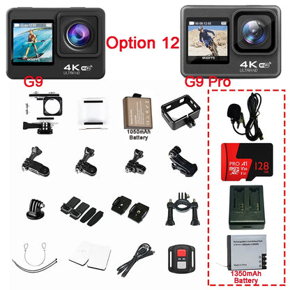 Huafant G9 Action Camera 4K 60FPS 24MP 2.0 Touch LCD EIS Dual Screen Wi-Fi 170D Waterproof Remote Control 4X Zoom Sports Cam