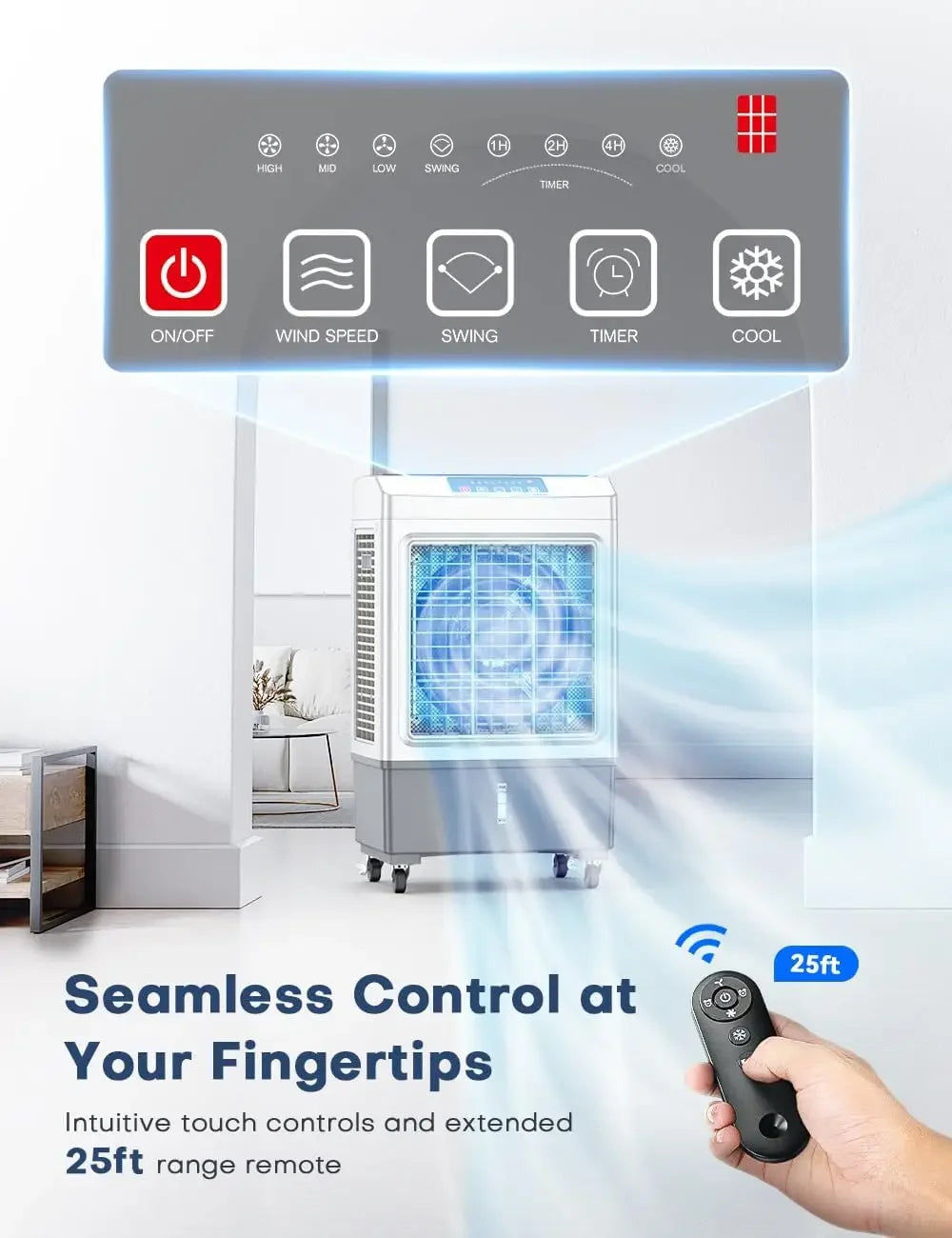 Windowless Air Conditioner, 35-INCH Swamp Cooler Air Conditioner w/2 Modes & 3 Speeds, 2100CFM, 700Sq.ft, Smart Timer for