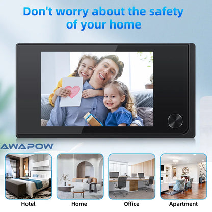 Awapow 3.5 Inch Video Peephole Doorbell Camera 120° Door Viewer Cat Eye Smart Home Outdoor Motion Detection for Home Security