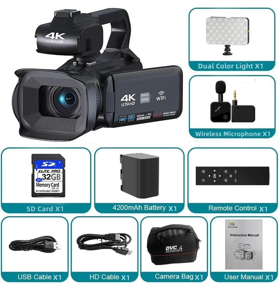 KOMERY YouTube Camcorder 4K Ultra HD camera Camcorders 64MP Streaming Camera 4.0"Touch Screen Digital Video Camera Photography