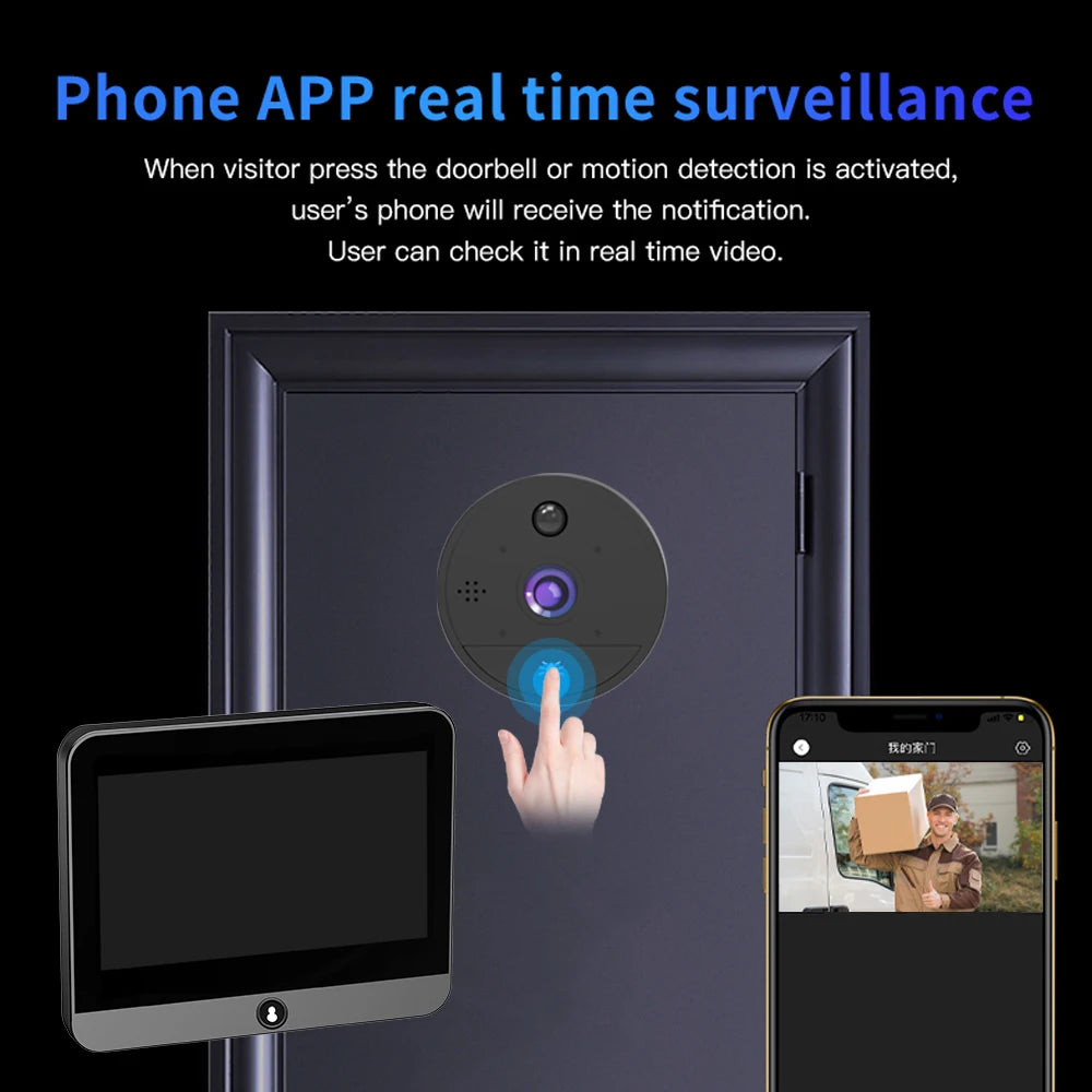 8000mAh Battery Powered 1080P Tuya Smart Life Home 4.3' Digital WiFi Door Viewer Peephole Doorbell Eye Camera Alexa Announcement