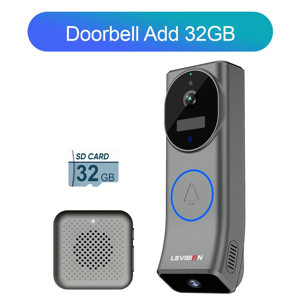 LS VISION 4MP WiFi Dual Screen Video Doorbell Wireless Dual Lens Motion Detection 2-Way Audio Battery Doorbell Camera with Chime
